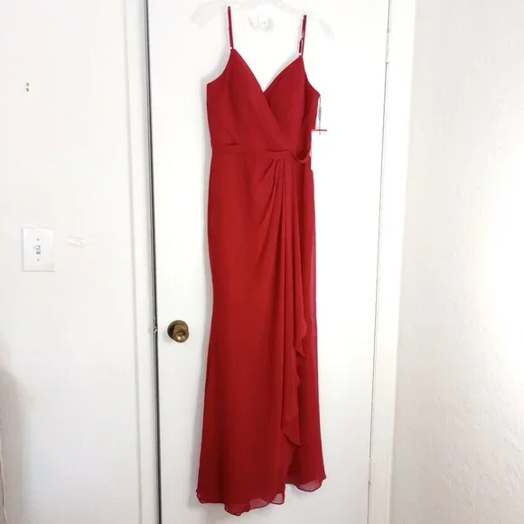 JJs House | Dresses | Jjs House Burgundy Sheathcolumn Vneck Floorlength  Chiffon Bridesmaid Dress | Poshmark